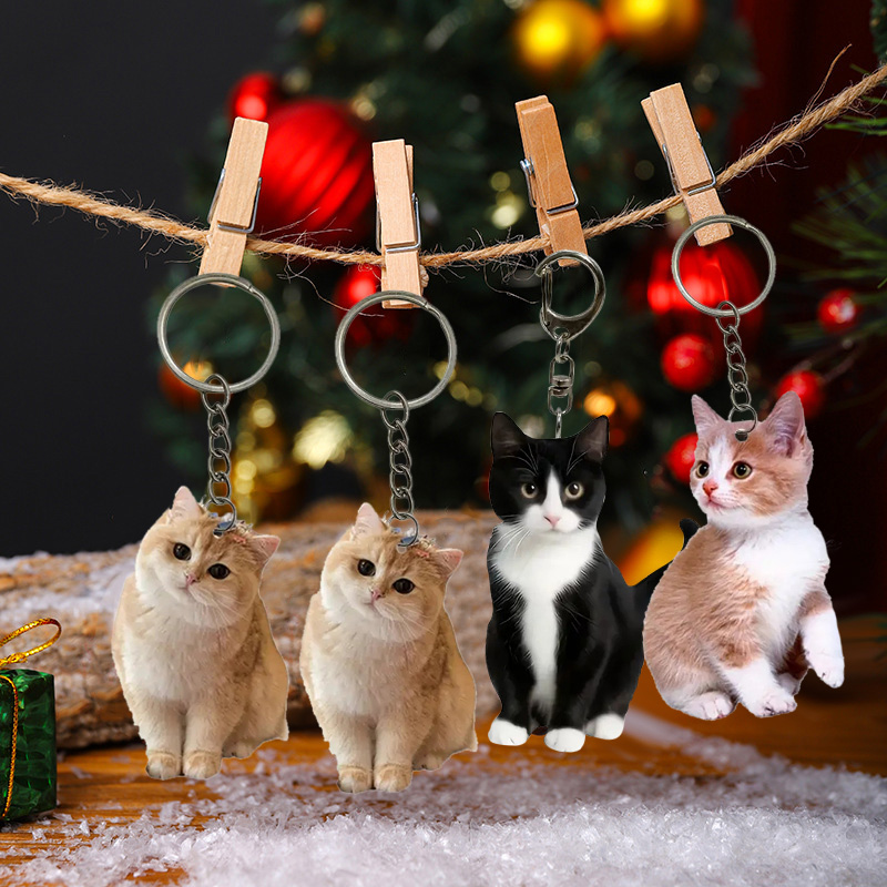 Resin Art Design Keychain - Zwart-witte kat sleutelhanger 2d acryl kat
