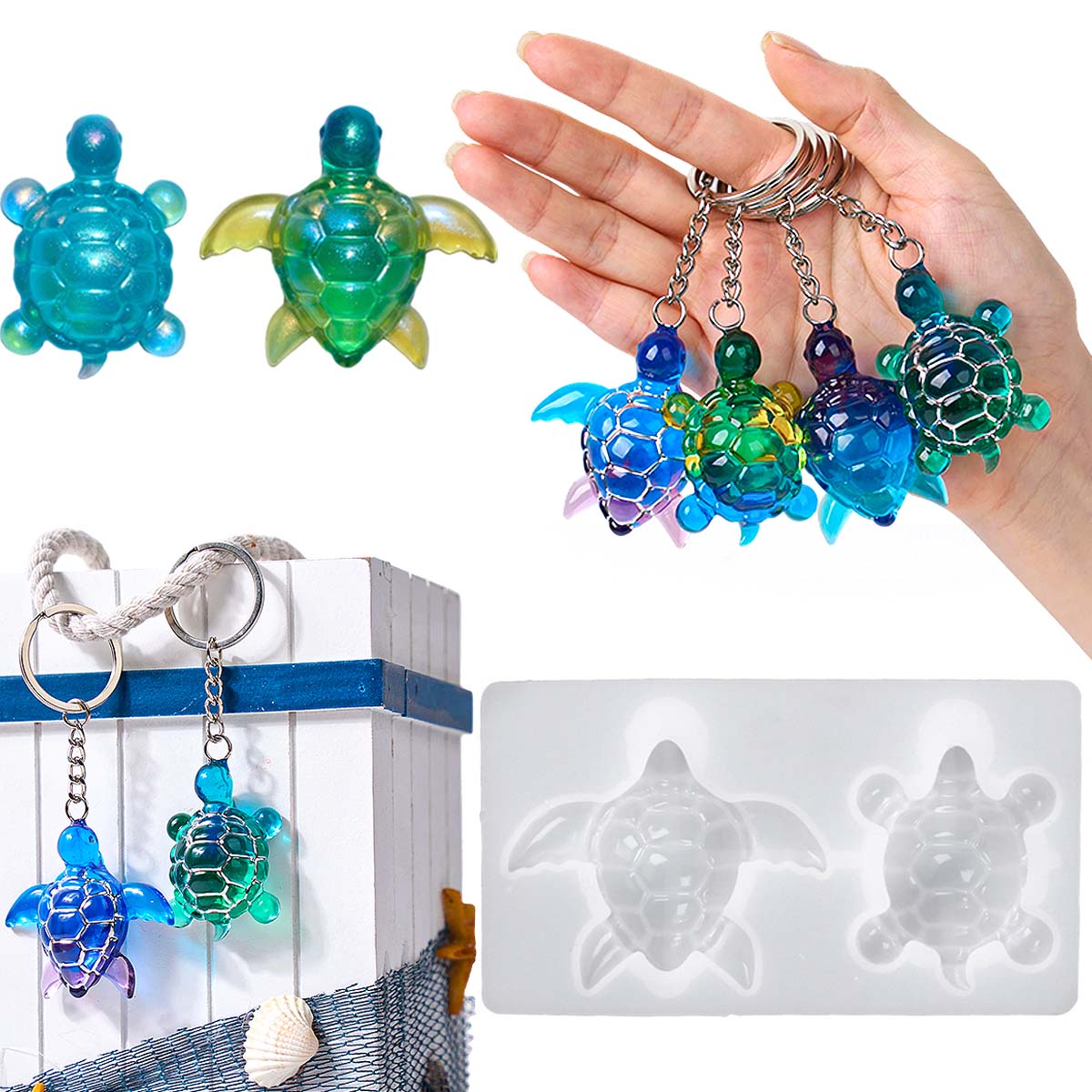 Resin Art Acrylic - 3D zeeschildpad sleutelhanger siliconen mal DIY