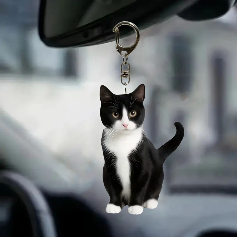 Zwart-witte kat sleutelhanger  - Resin Art Design Keychain recensie en prijs